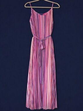 NEW 18/20 Lane Bryant pleated elegant fully lined Striped Pink Maxi Dress